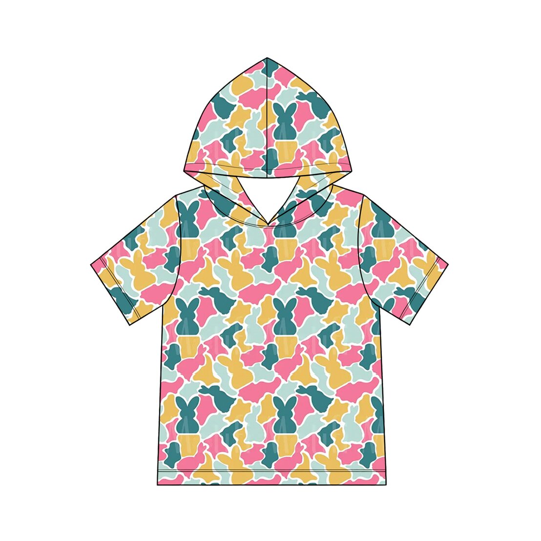 9.3 GT1919 Preorder Baby Boys Easter Yellow Bunny Camo Short Sleeev Hoodie Top