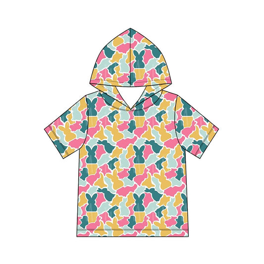 9.3 GT1919 Preorder Baby Boys Easter Yellow Bunny Camo Short Sleeev Hoodie Top