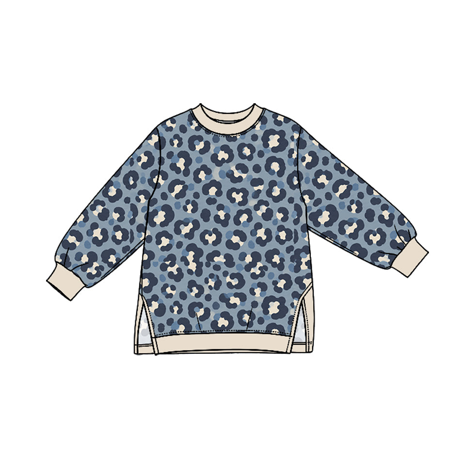10.13 GT1961 Preorder Kids Girls Blue Leopard Long Sleeve Active Top