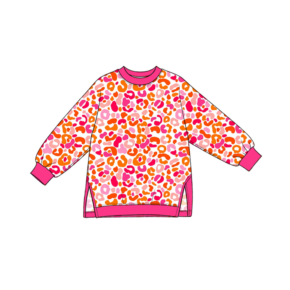 GT1969 Preorder Kids Girls Hot Pink Leoaprd Long Sleeve Top