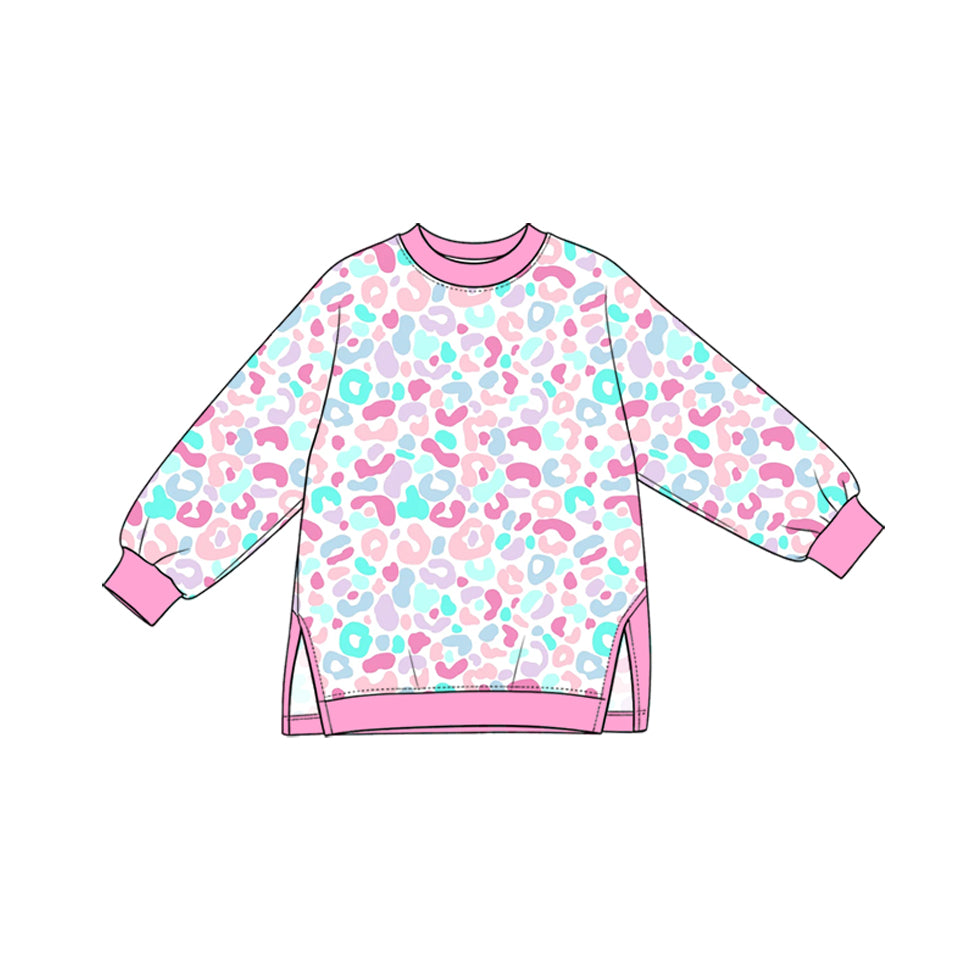 GT1970 Preorder Kids Girls Blue Pink Leoaprd Long Sleeve Top