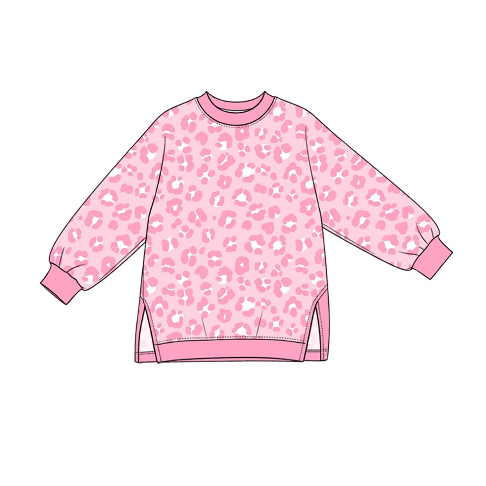 GT1972 Preorder Kids Girls Pink Leoaprd Long Sleeve Top