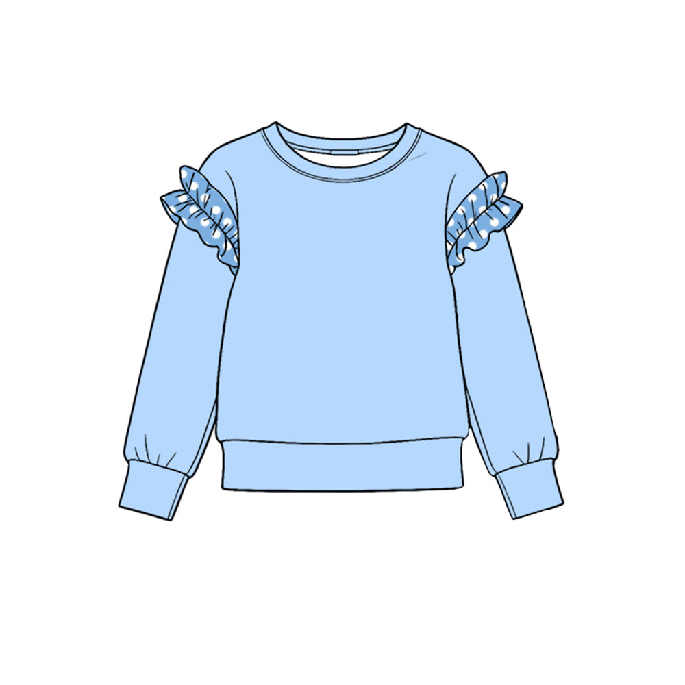 10.21 GT1985 Preorder Girls Blue Dot Ruffle Flutter Sleeve Tee Shirts Top