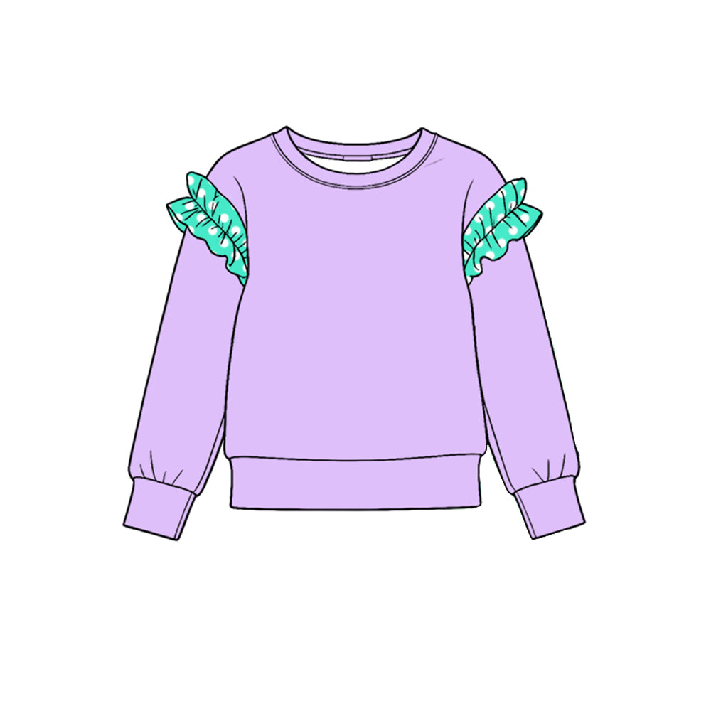 10.21 GT1987 Preorder Girls Lavender Dot Ruffle Flutter Sleeve Tee Shirts Top