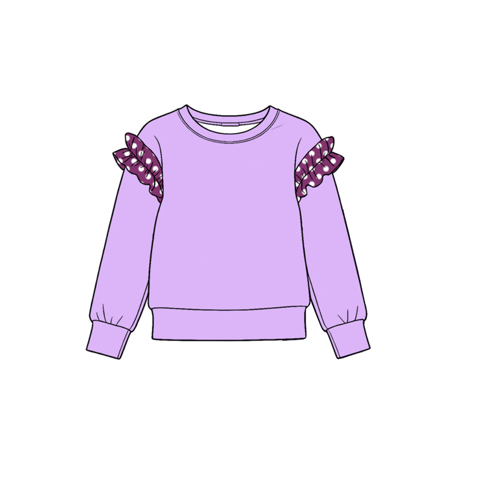 10.22 GT1999 Toddler Girl Polka Dot Ruffle Flutter Long Sleeve Purple Top