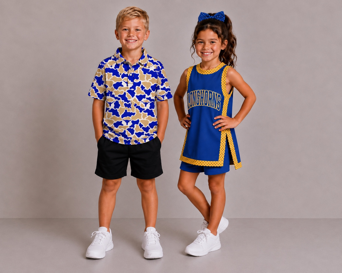 (Custom Design Preorder MOQ 5) Teams HF Longhorns Camo Print Boys Girls & Man Clothes Family Matching Wear