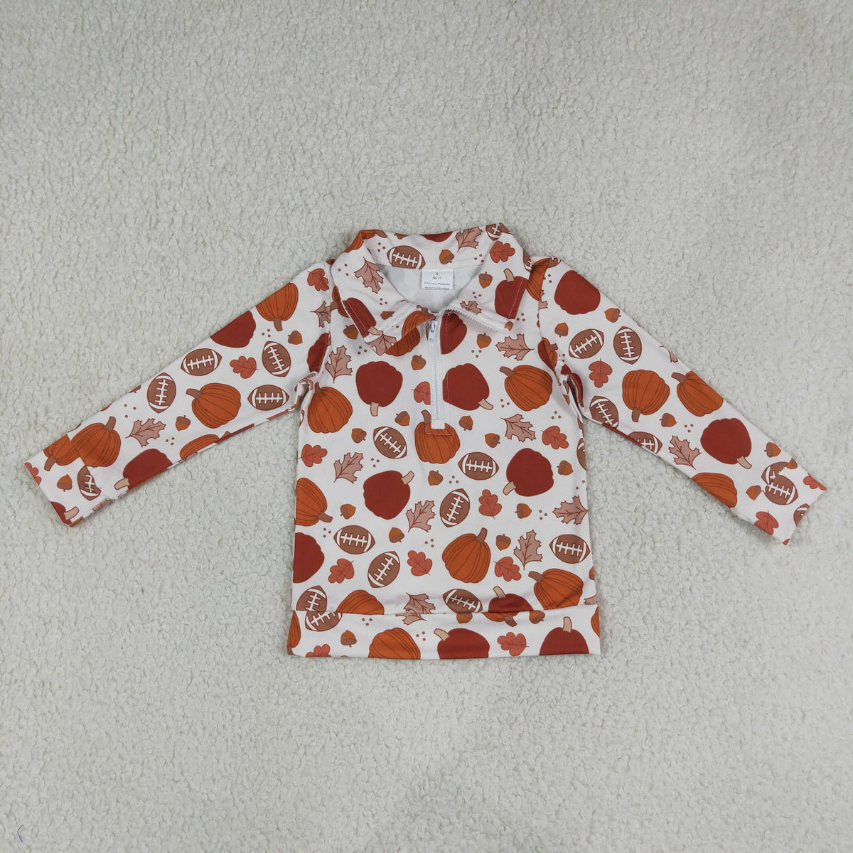 BT1894 Football Pumpkin Leaf Print Kids Zipper Pullover Top