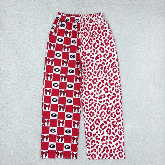 P1118 Adult Teams Georgia Bows Checkered Leopard Print Woman Bottom Pockets Straight Split Pants
