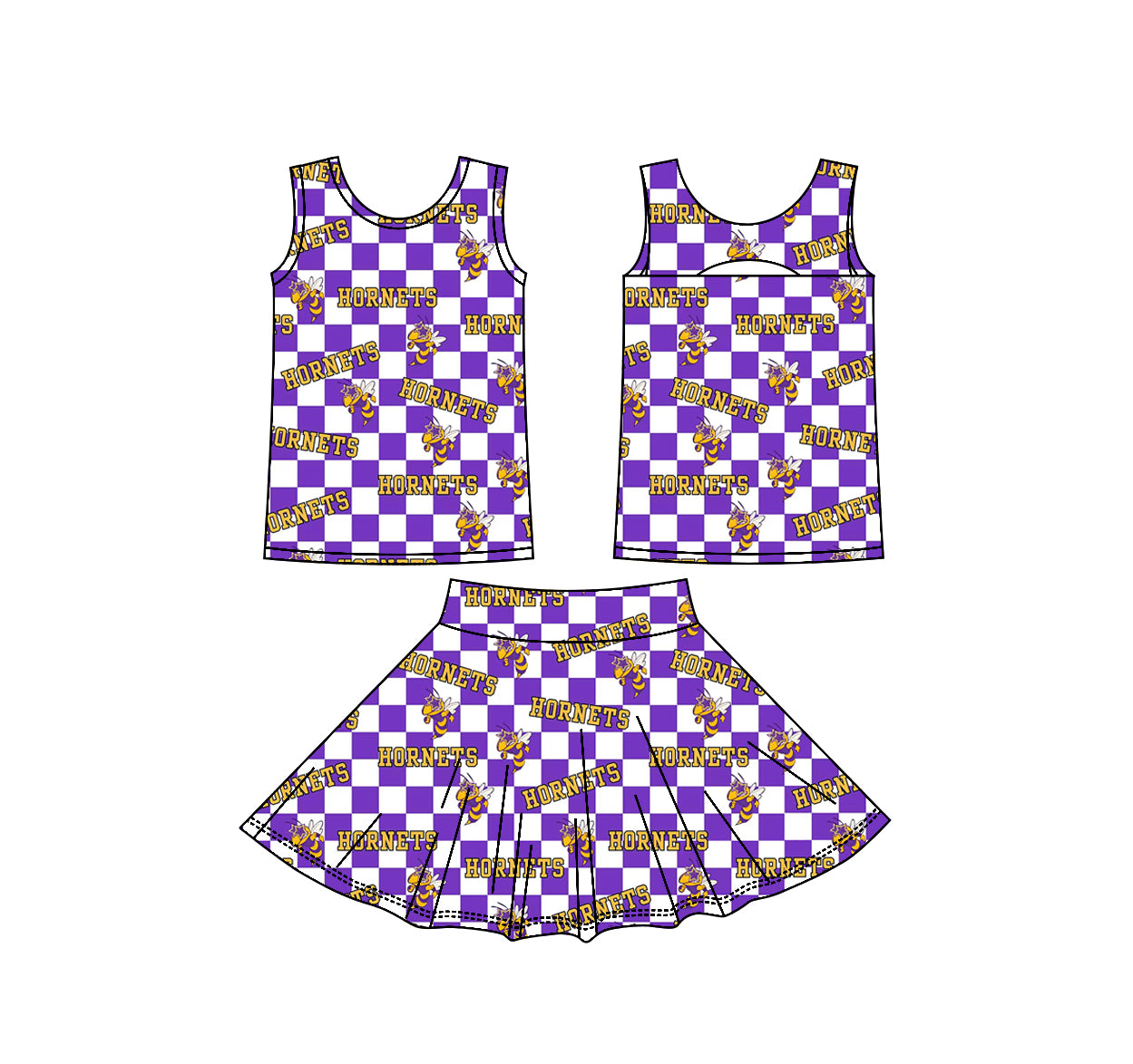 (Custom Design Preorder MOQ 5) Teams Holland Hornets Purple Plaid Tank Top Skort Girls Summer Yoga Clothes Set