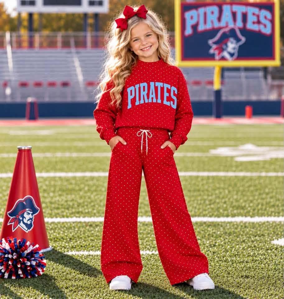 Preorder( 5 MOQ) Baby Girls Sport Team Pirates Red Polka Dot Outfit