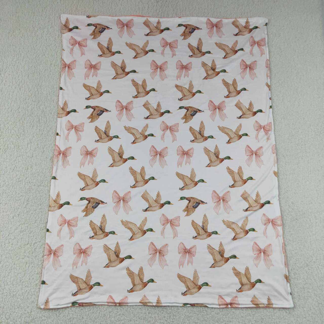 BL0248 Duck Pink Bows Print Baby Girls Blanket