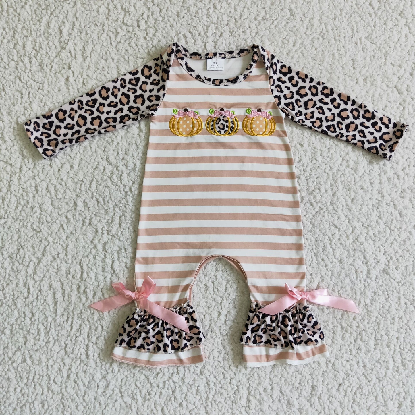 Baby girl pumpkin leopard sleeve romper LR0134