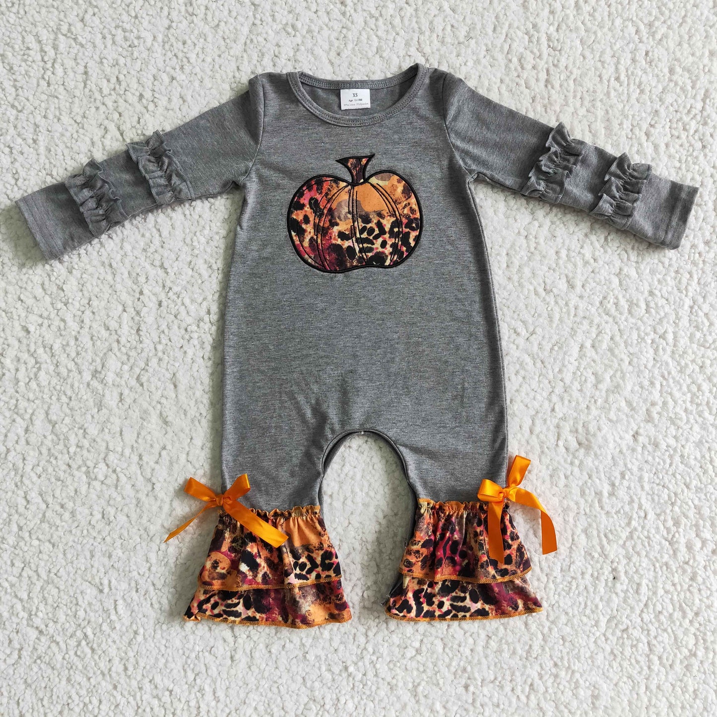 Girls fall pumpkin embroidery romper LR0139