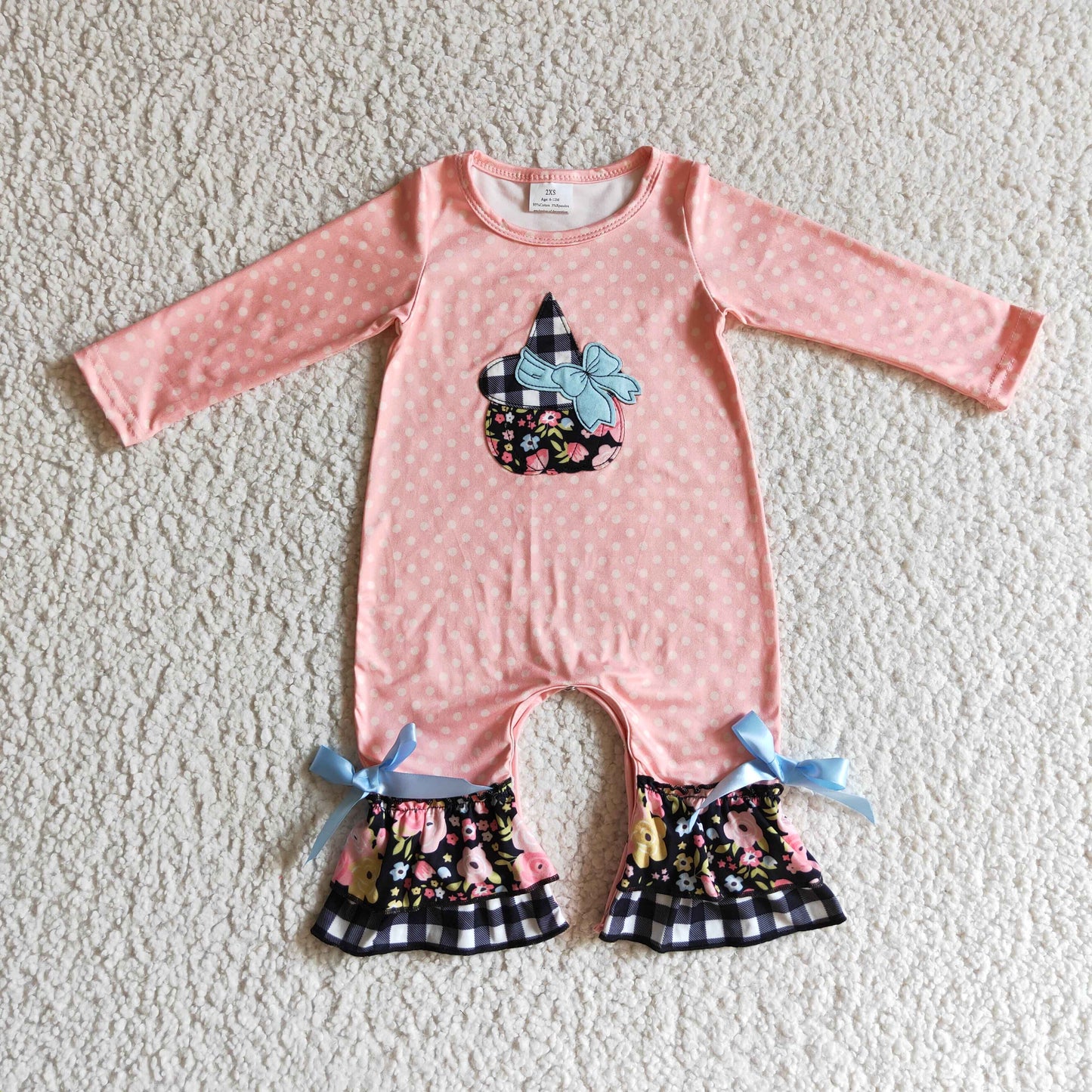 Girls pink floral punpkin romper LR0147