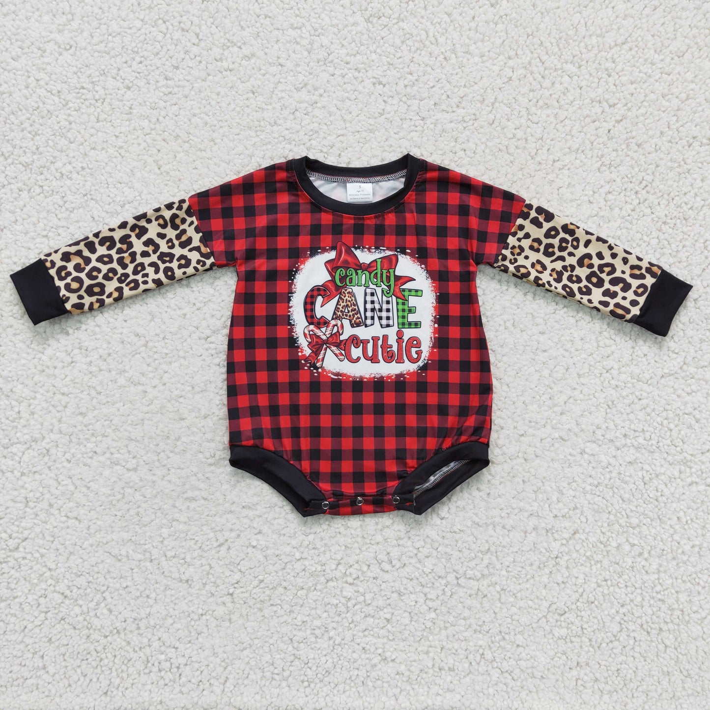 LR0214 Cadndy Cane Cutie Red Checkered Print Baby Girls Christmas Romper