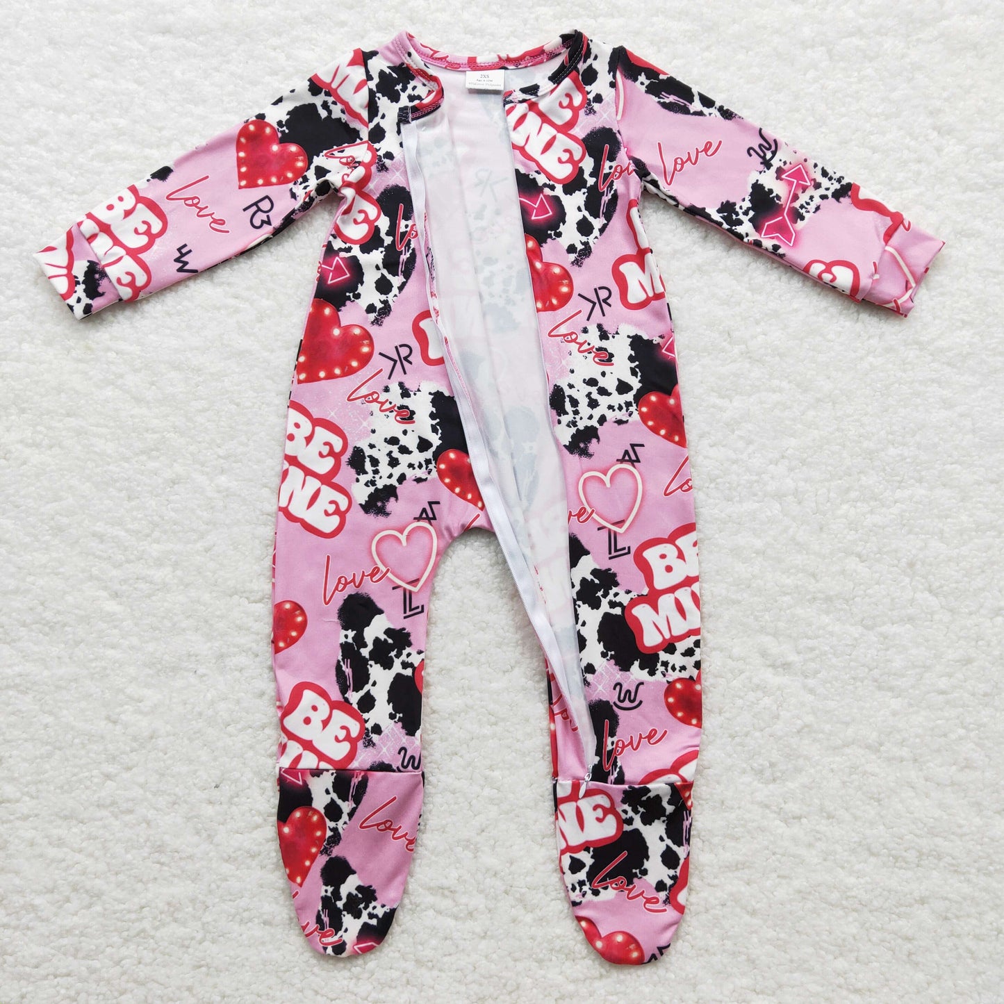Girls Valentines day print FOOTED romper LR0235