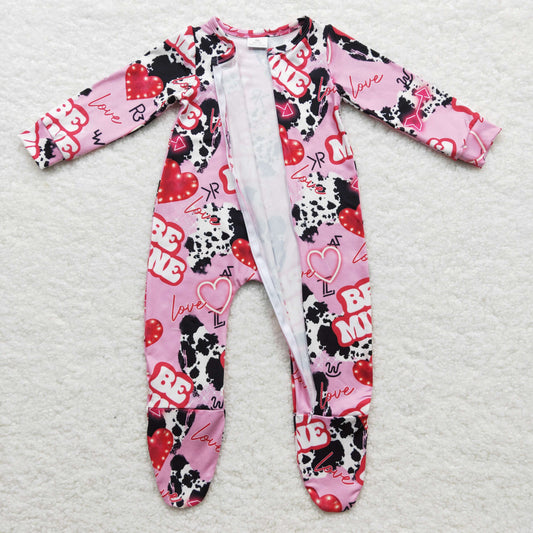 Girls Valentines day print FOOTED romper LR0235