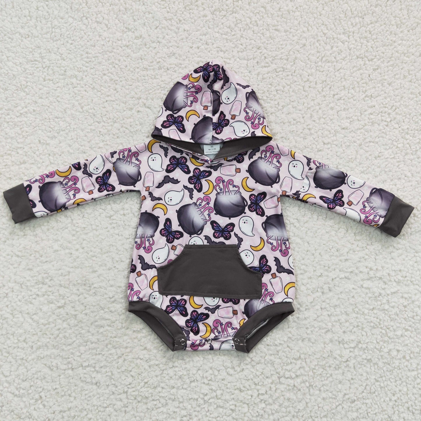 LR0274 Butterfly Bat Ghost Print Baby Girls Halloween Romper