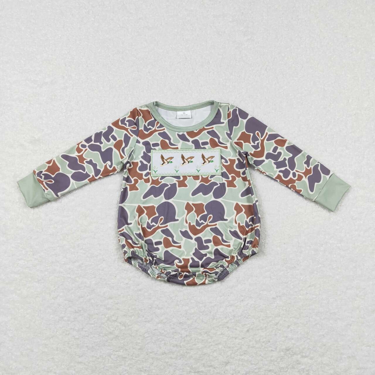 Baby Boys Embroidery Mallard Duck Camo Long Sleeve Bubble Romper