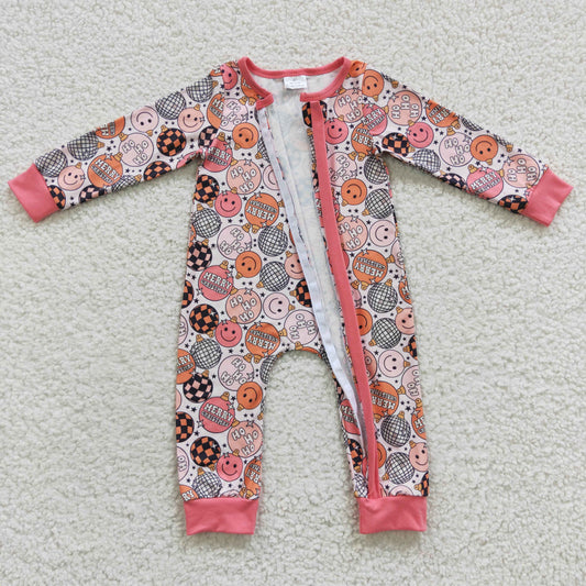 LR0297 HOHOHO Smiling Print Baby Girls Christmas Zipper Sleeper Romper