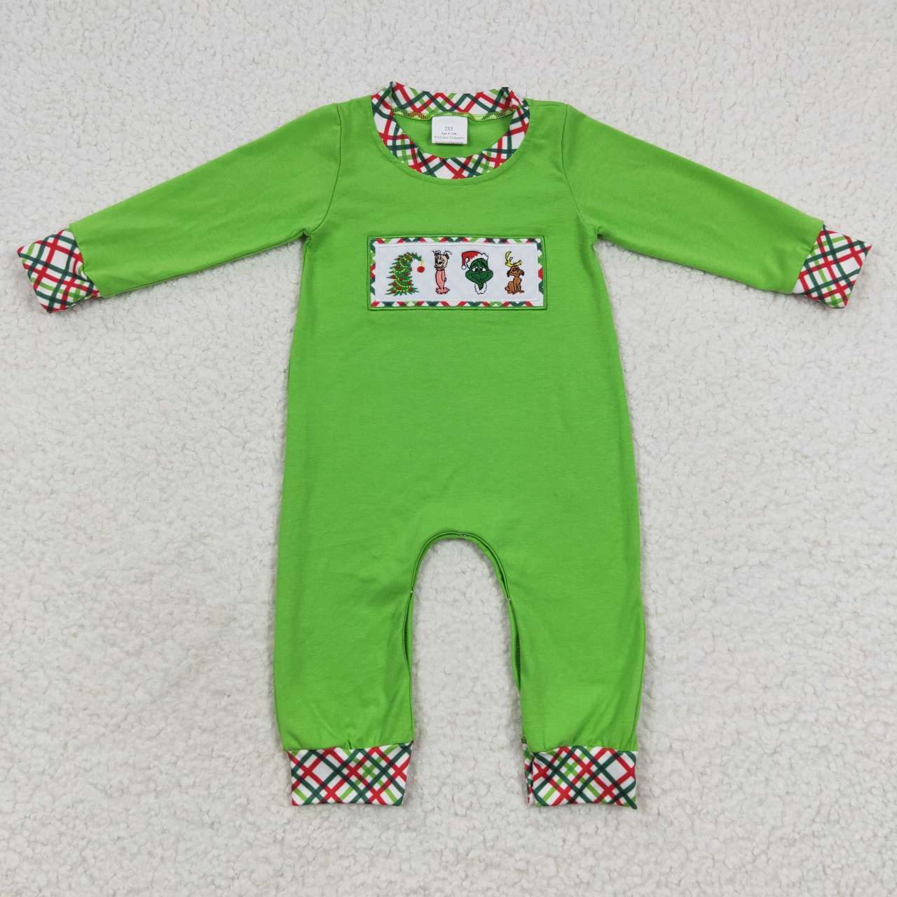 LR0325 Green Frog Embroidery Baby Boys Christmas Romper