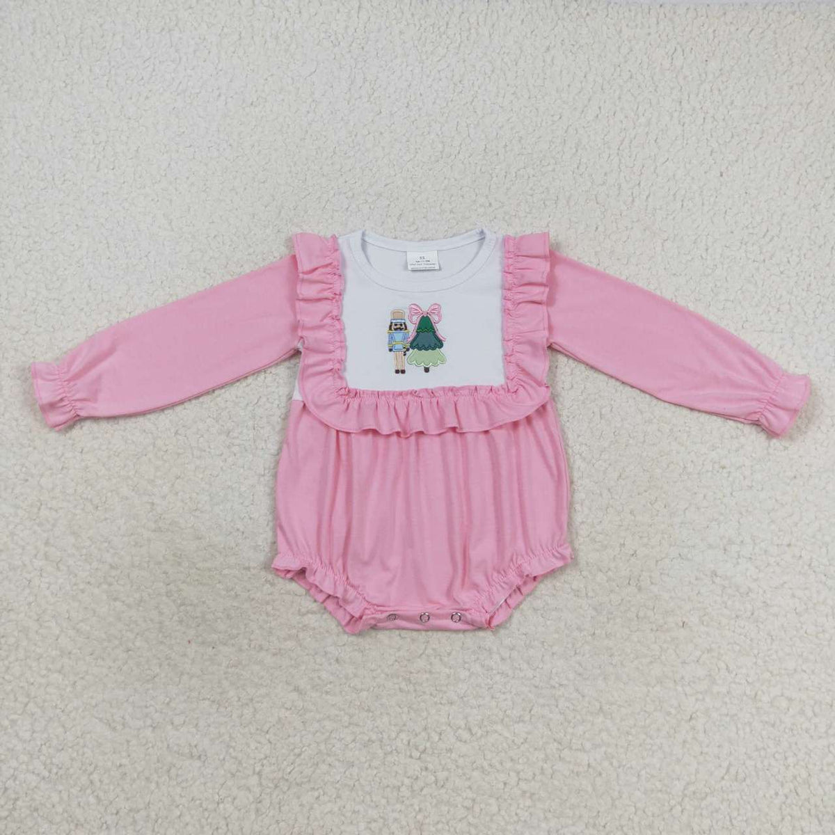 LR0480 Nutcracke* Soldier Embroidery Pink Cotton Baby Girls Christmas Romper