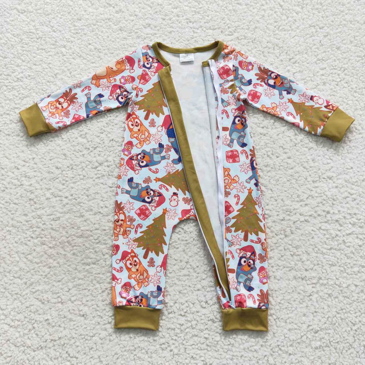 LR0513 Cartoon Dog Tree Print Baby Boys Christmas Zipper Sleeper Romper