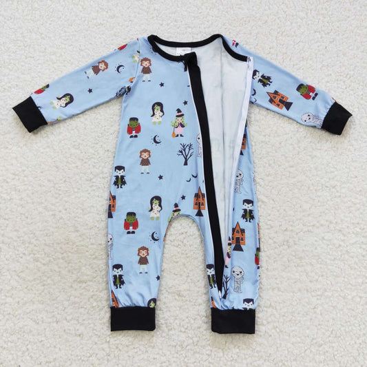 LR0555 Characters Blue Baby Halloween Zipper Sleeper Romper