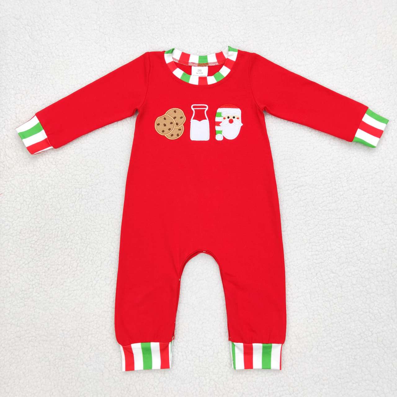 LR0629 Cookies Milk Santa Embroidery Baby Boys Christmas Romper