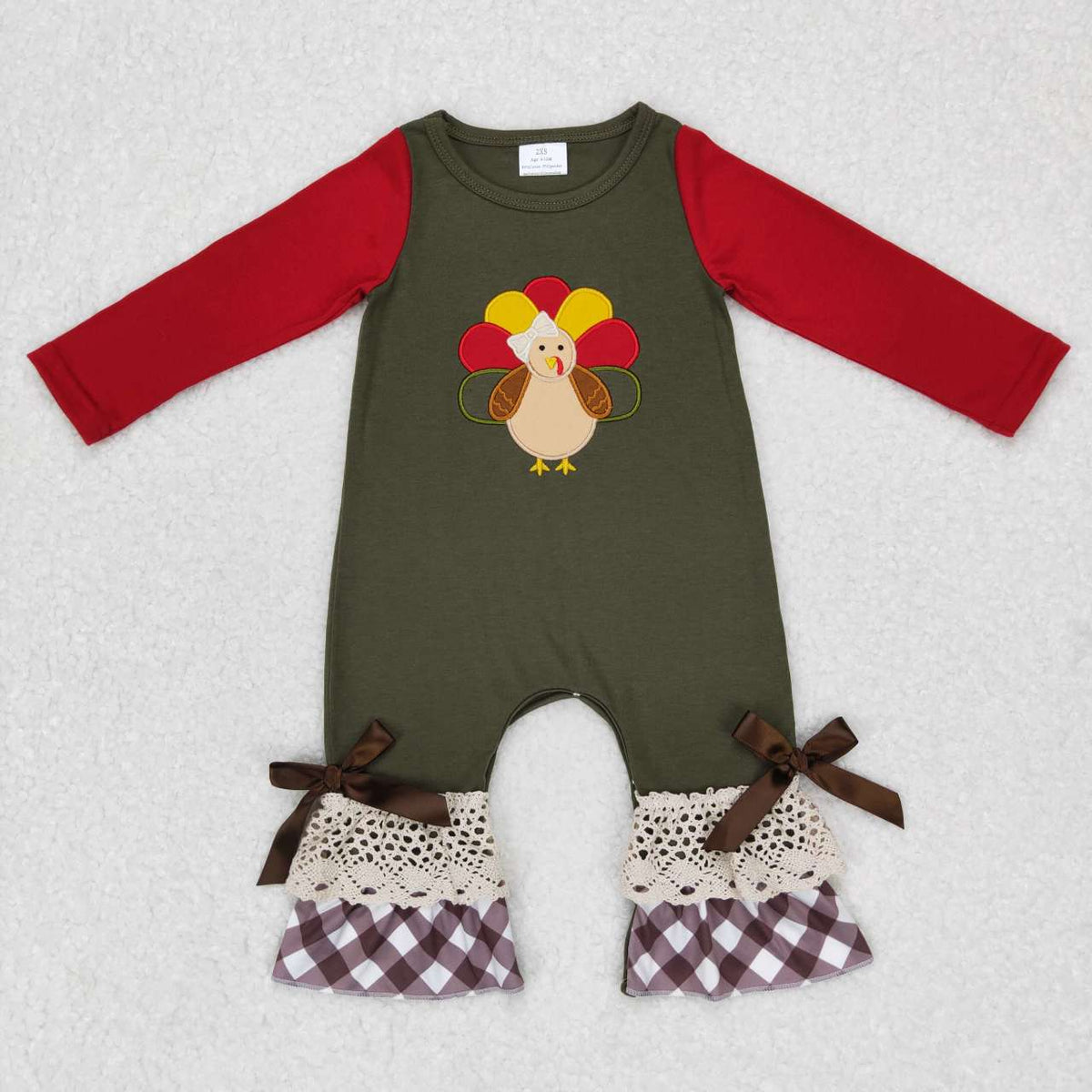 LR0666 Turkey Embroidery Baby Girls Thanksgiving Romper