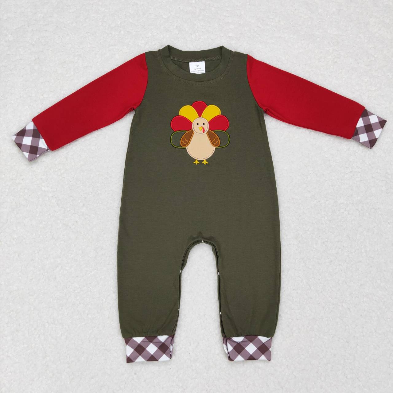 LR0670 Turkey Embroidery Baby Boys Thanksgiving Romper