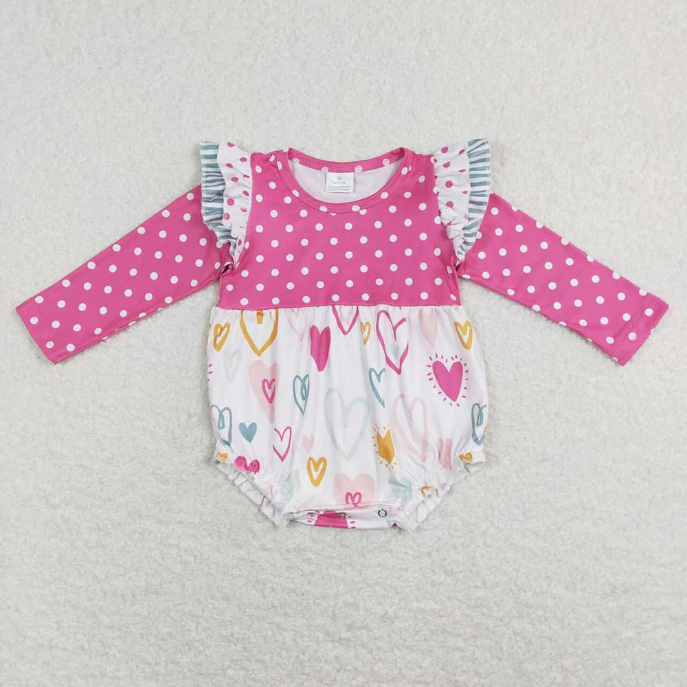 Sibling Baby Girls Valentine Polka Dot Heart Dress and Romper