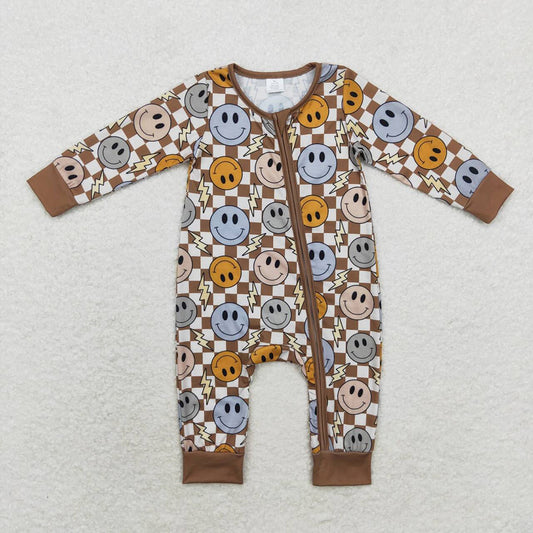 Smiling Plaid Brown Print Boys Styles Brothers Matching Wear