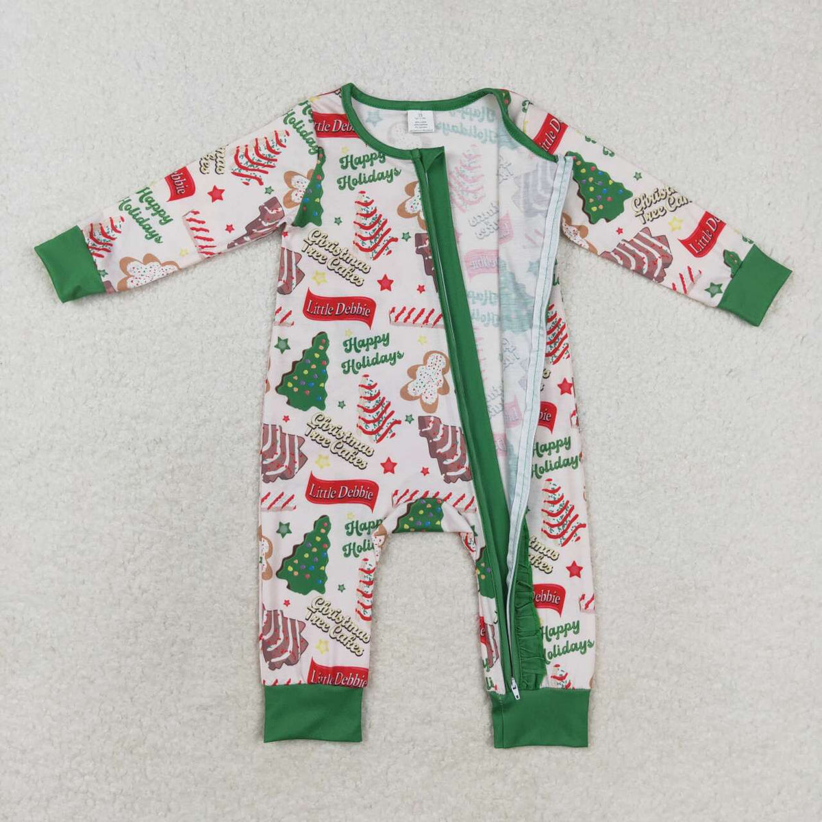 LR1056 Gingerbread Debbie Cake Print Baby Girls Christmas Bamboo Zipper Sleeper Romper