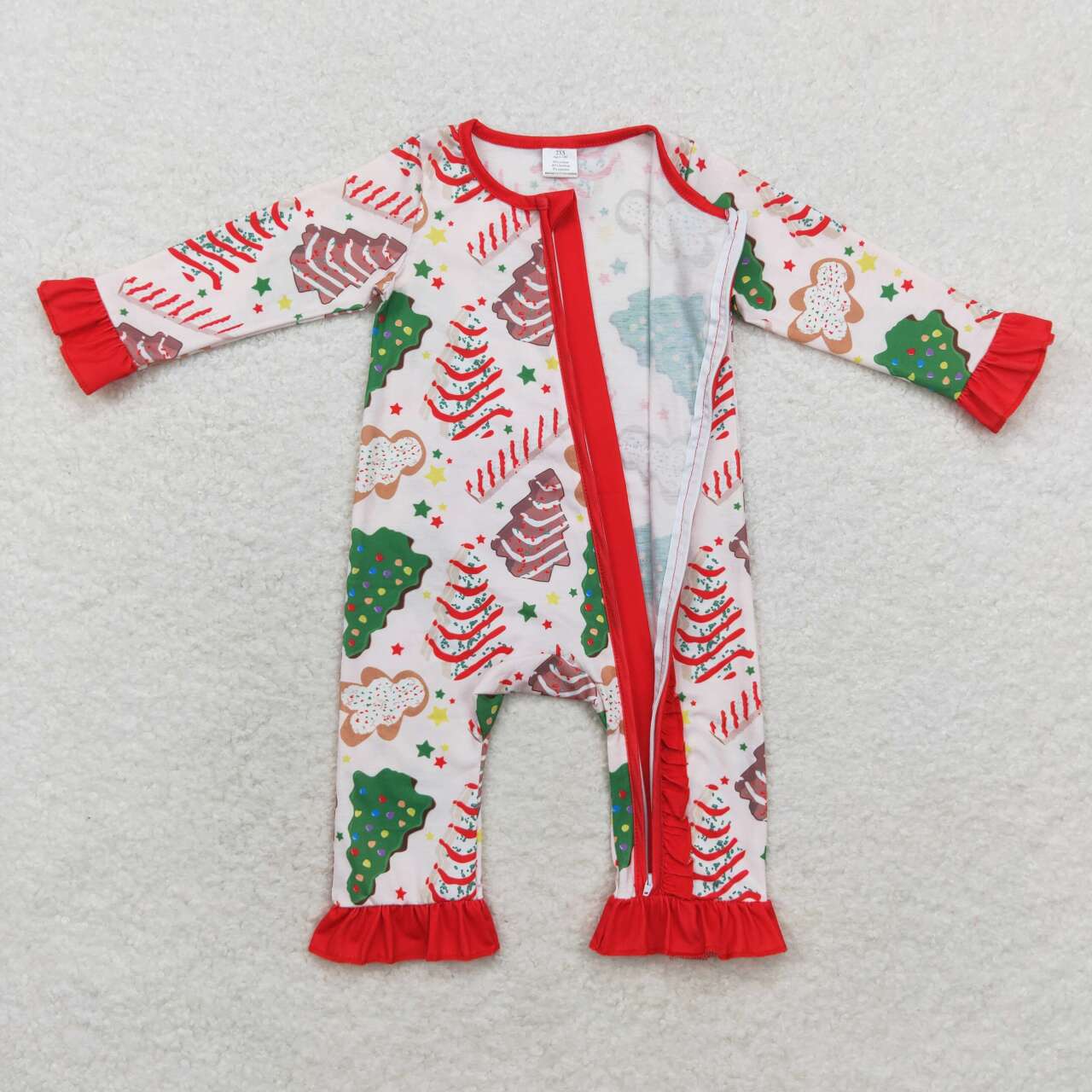 LR1149 Gingerbread Debbie Cake Print Baby Girls Christmas Bamboo Zipper Sleeper Romper