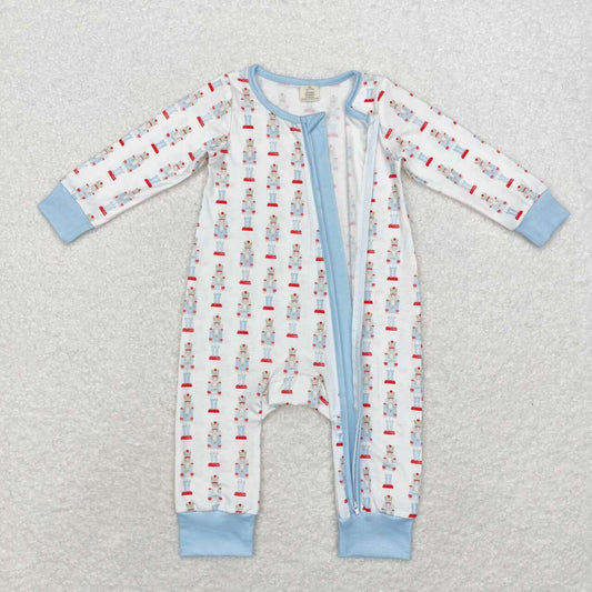 LR1184 Nutcracke* Soldier Blue Print Baby Boys Christmas Bamboo Zipper Sleeper Romper