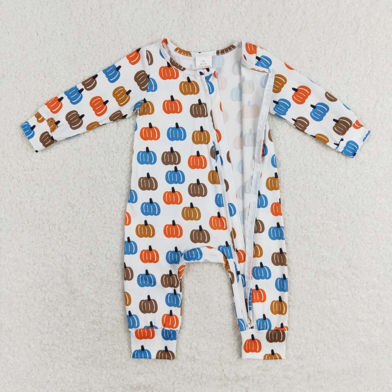 LR1218 Colorful Pumpkin Print Baby Boys Fall Zipper Sleeper Romper