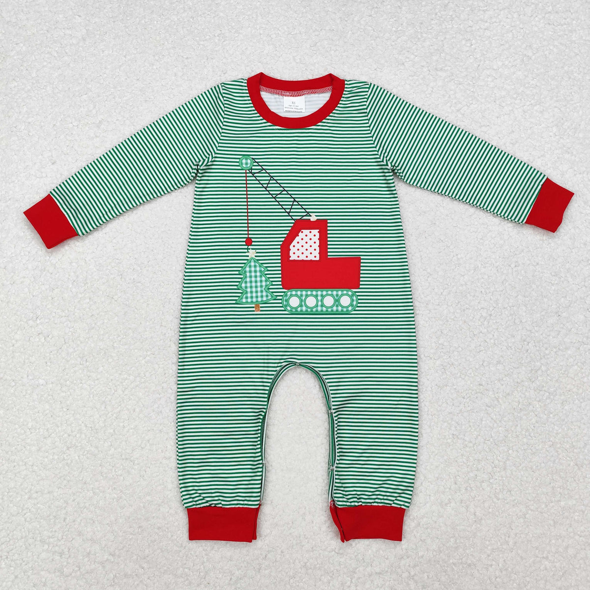 LR1402 Construction Tree Stripes Print Baby Boys Christmas Romper