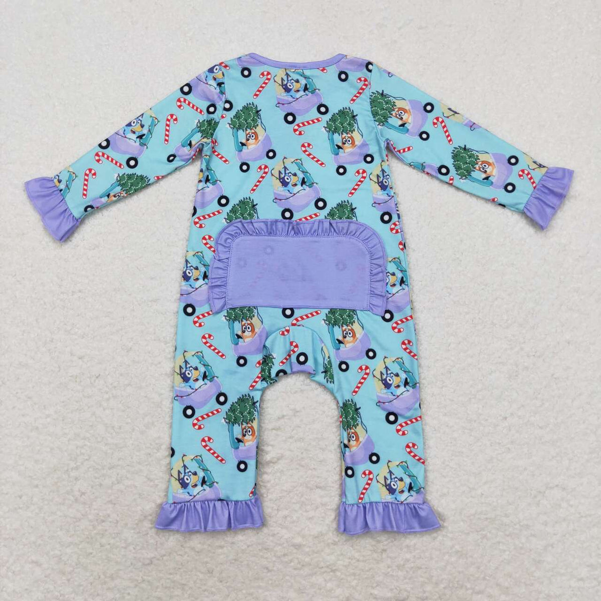 LR1419 Cartoon Dog Tree Candy Cane Print Baby Girls Christmas Bamboo Zipper Sleeper Romper