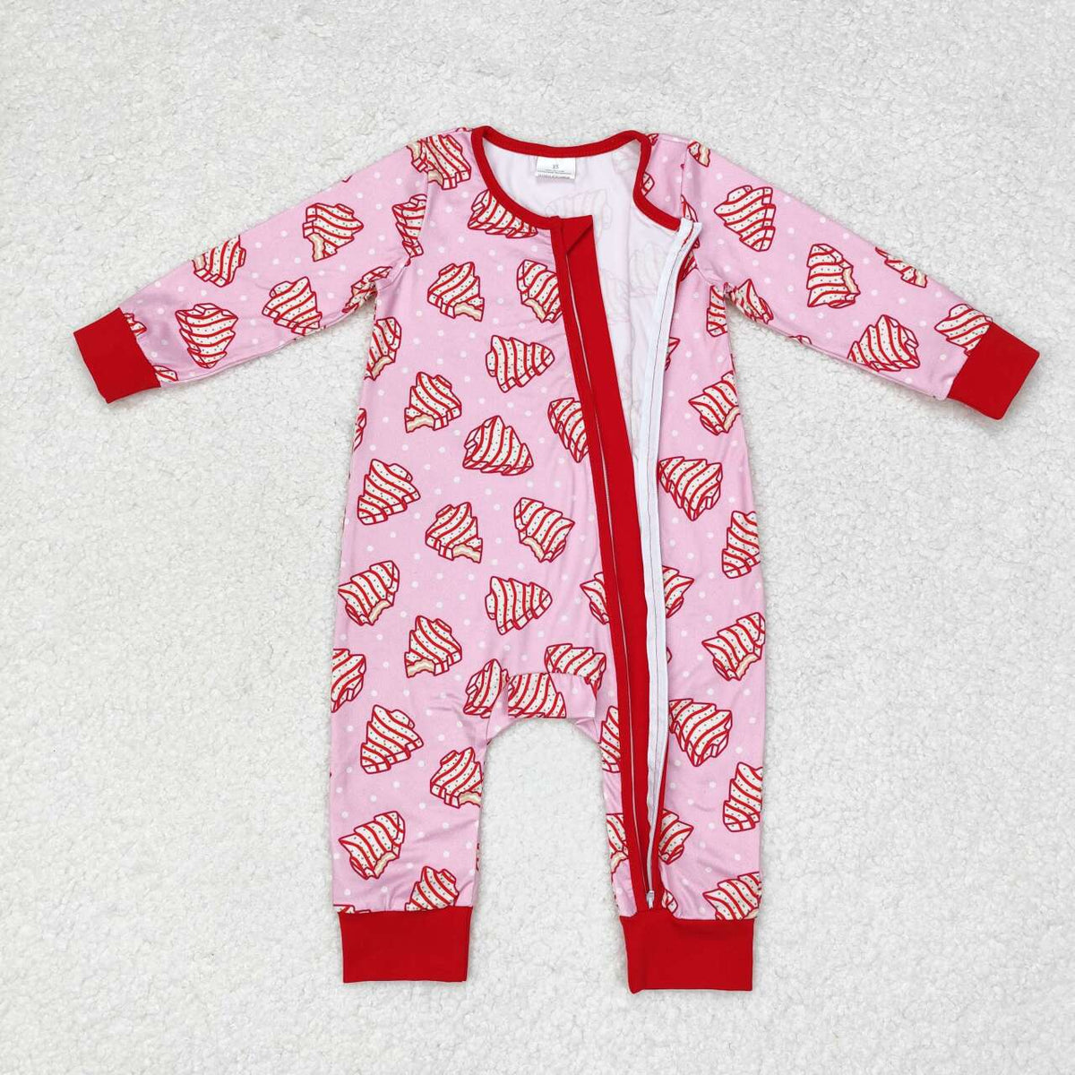 LR1428 Debbie Cake Pink Print Baby Girls Christmas Zipper Sleeper Romper