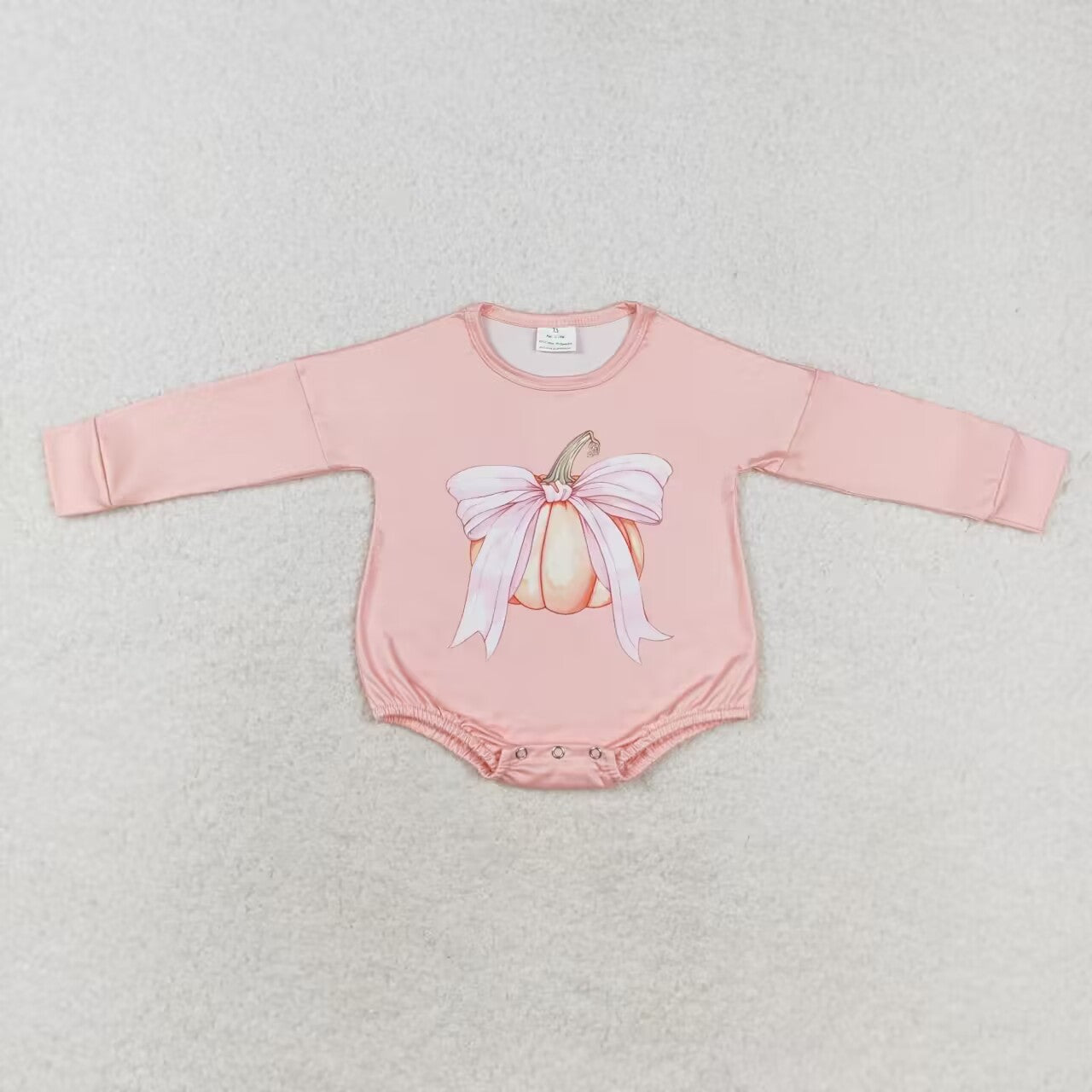 LR1444 Pumpkin Bows Pink Print Baby Girls Fall Romper