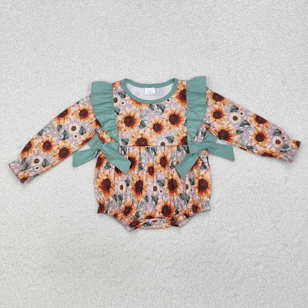Sibling Baby Girls Sunflower Tunic Top Ruffle Pants Outfit and Bubble Romper