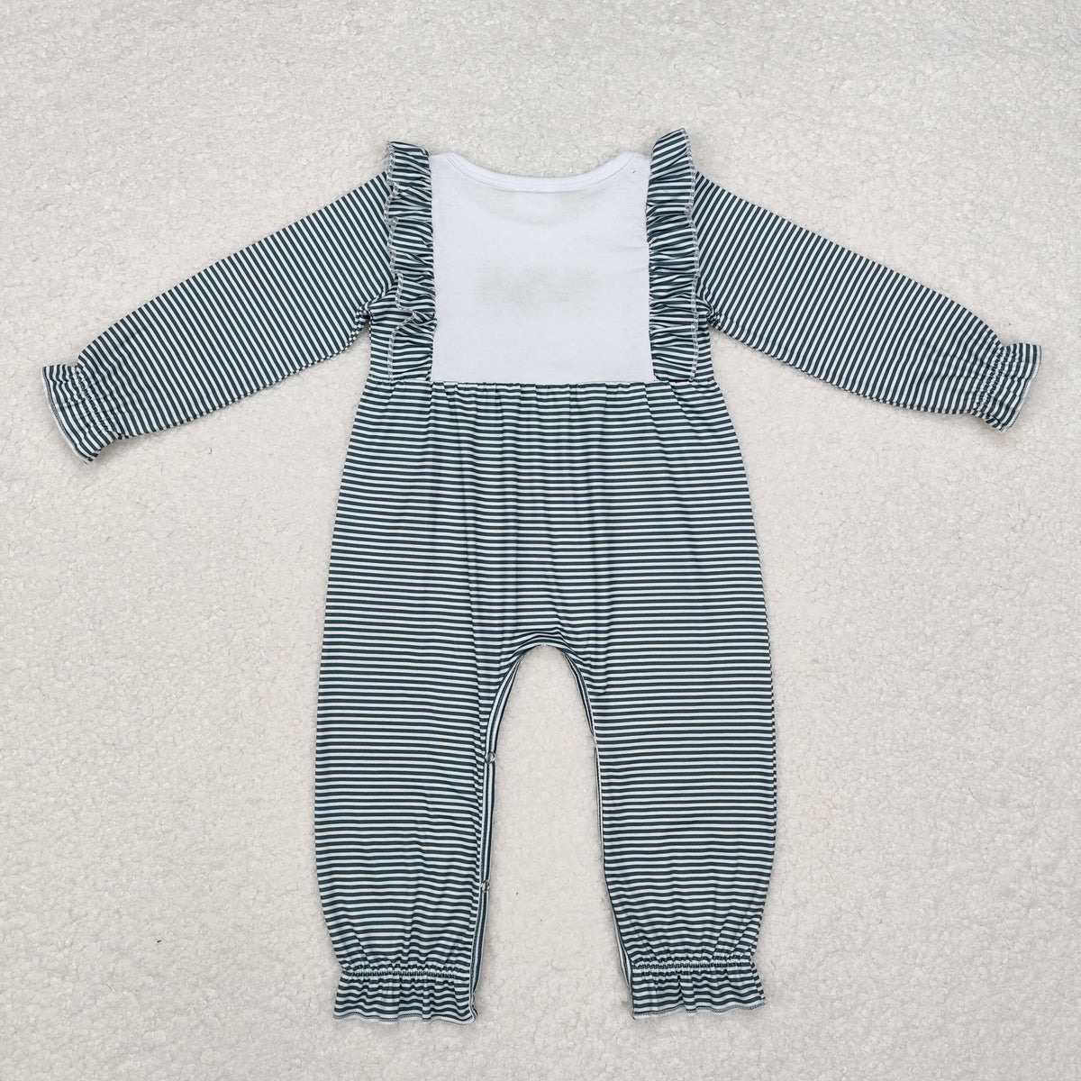 LR1587 Tree Embroidery Stripes Print Baby Girls Christmas Ruffle Romper