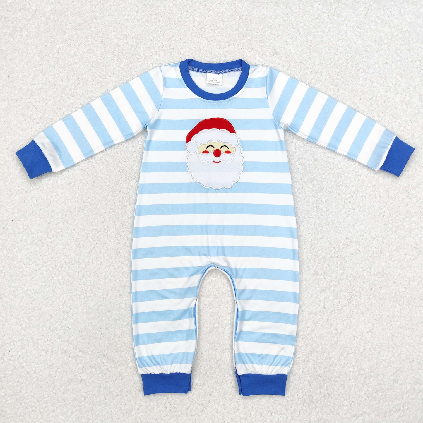 LR1661 Santa Embroidery Stripes Print Baby Boys Christmas Romper
