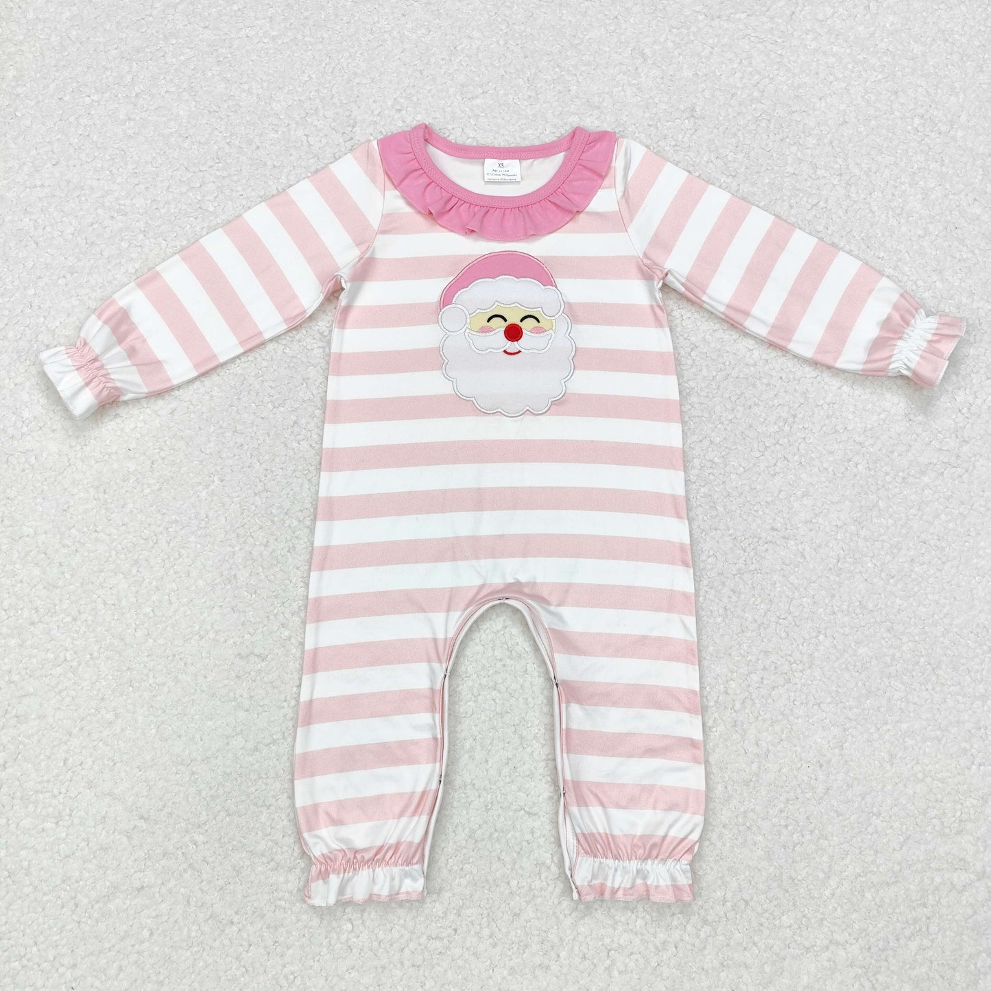 LR1662 Santa Embroidery Stripes Print Baby Girls Christmas Romper