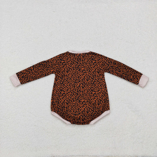 LR1723 Pumpkin Bows Leopard Print Baby Girls Fall Romper