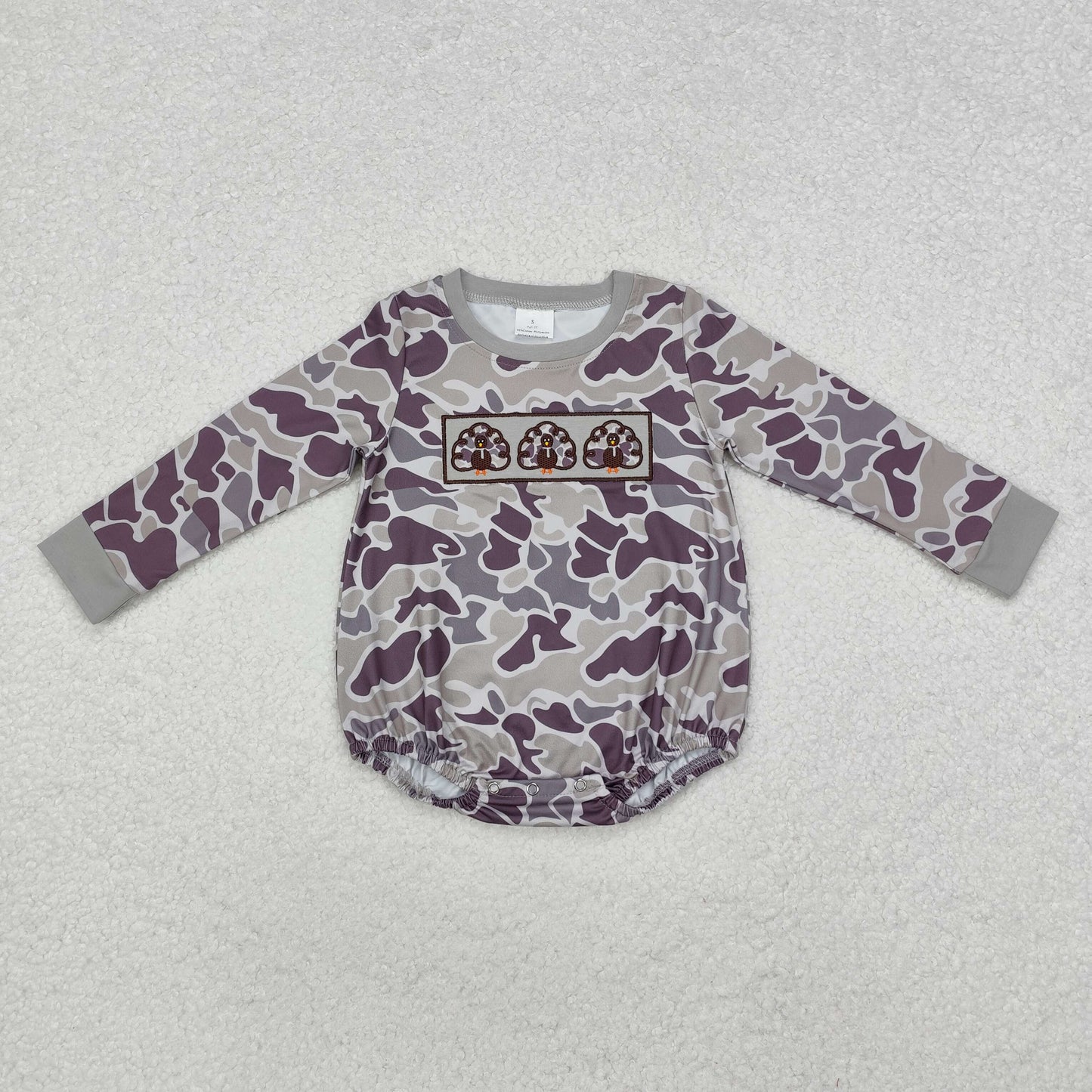 LR1846 Turkey Embroidery Camo Baby Boys Thanksgiving Romper