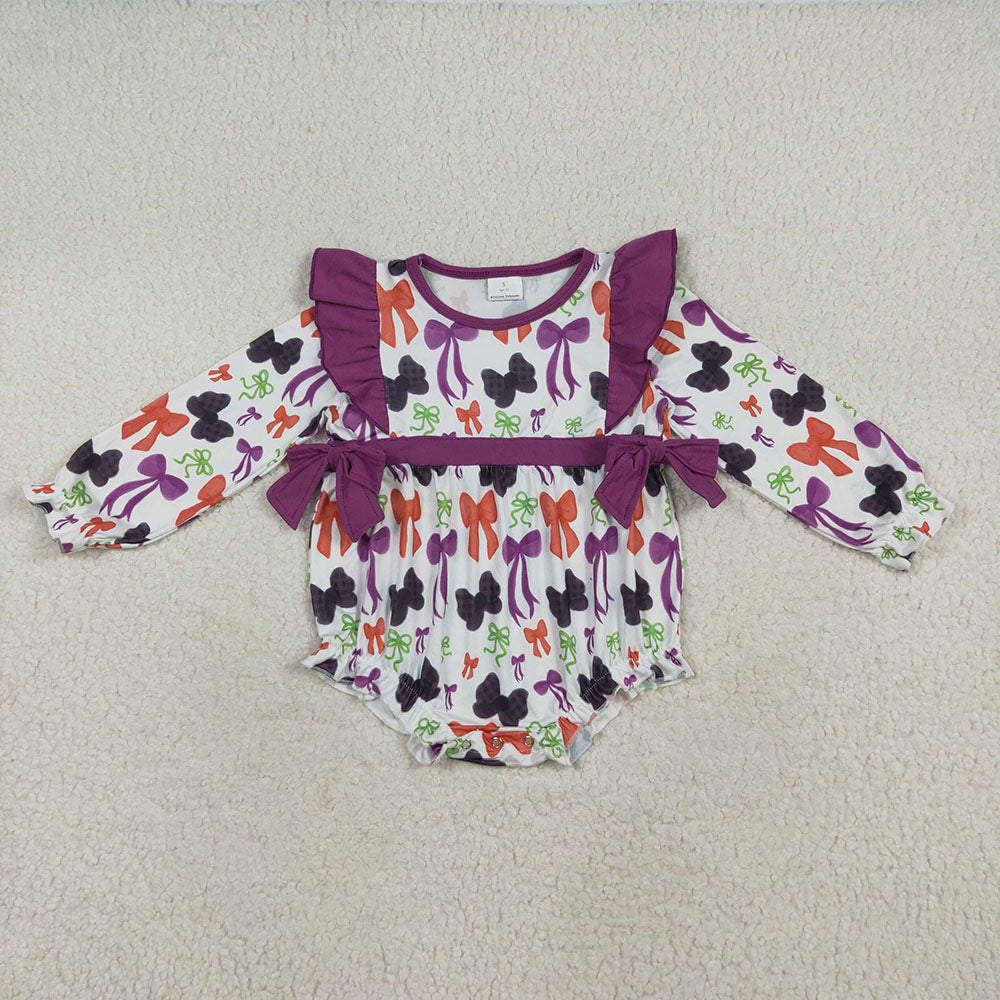 LR2285 Colorful Bows Print Baby Girls Halloween Romper