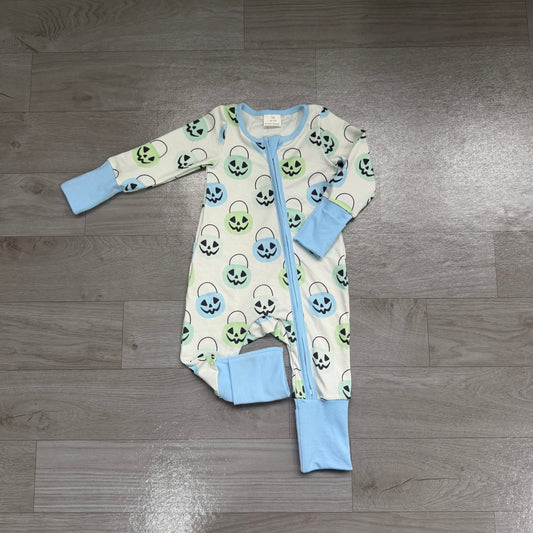 LR2534 Baby Boys Halloween Pumpkin Long Sleeve Zipper Sleeper Romper