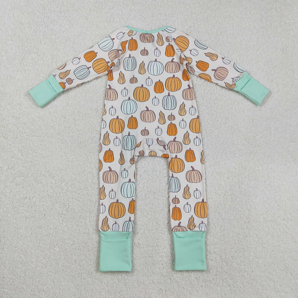 LR2565 Pumpkin Print Baby Boys Fall Zipper Sleeper Romper